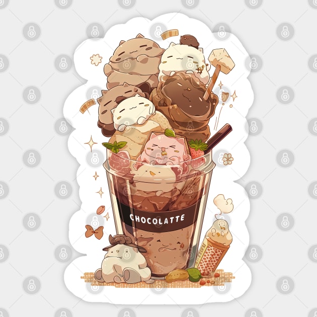 Foodiies Collection - Afternoon Chocolate Frappucchino Hazelnut Latte And Caramel Latte Get Together | Kawaii Aesthetic Anime Food Design | PROUD OTAKU Sticker by PROUD OTAKU